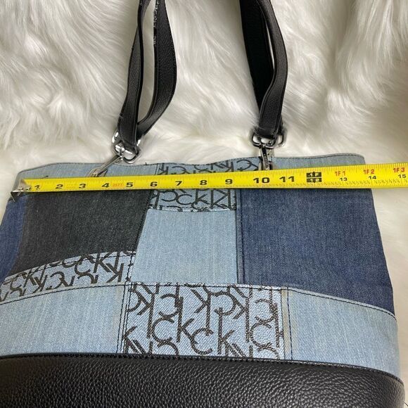 Calvin Klein gray and Bleu denim logo with black synthetic trim large tote - Picture 8 of 15